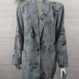 Vintage 80s Oversize Blazer Gray Water Color Print